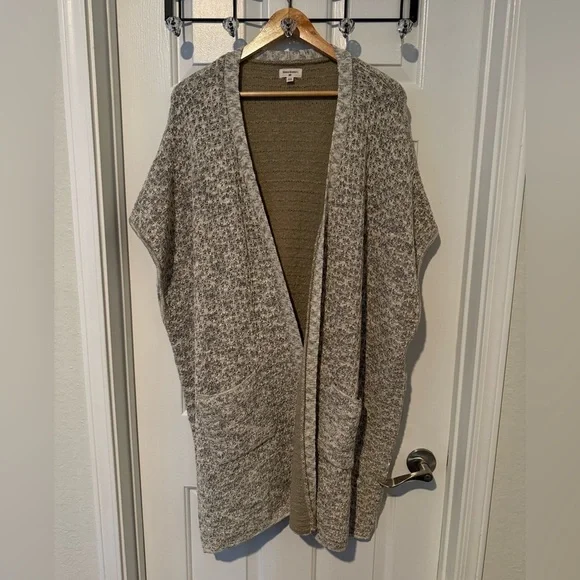 World Market One Size Kimono Cardigan Poncho Duster L XL 1X 2X 3X Pockets Taupe - Picture 5 of 12